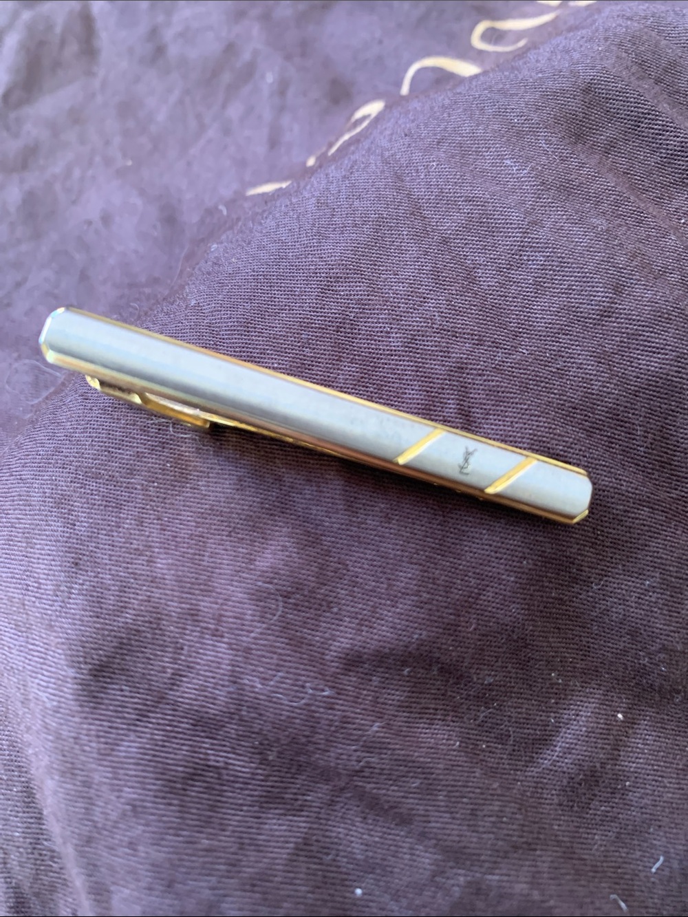 YSL Silver Gold Vintage Tie Money Hair Clip Barrette